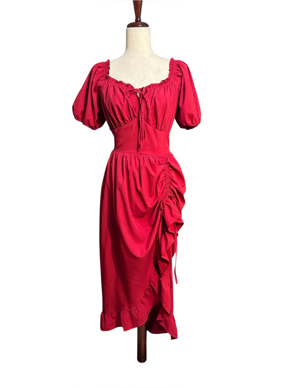 Scarlet Darkness Red Ruched Renaissance Gothic Midi Dress Size Large